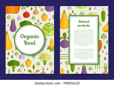 Vector handdrawn fruits and vegetables card, brochure, flyer template. Organic food banner illustration