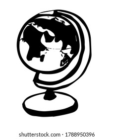 Vector hand-drawn geography globe sketch. School concept