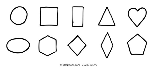 Contorno de Formas Geométricas Desenhadas à Mão de Vetor