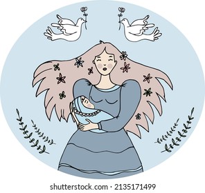 Vector hand-drawn graphic multicolored illustration depicting mother and newborn.The illustration can be used for flyers, posters, postcards. 