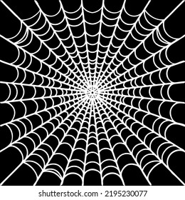 Vector. Hand-drawn graphics, geometric, linear pattern of a large web, white on a black background, a separate element. Halloween.For the design of holiday attributes: banners, cards, invitations.