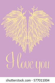 Vector handdrawn greetings card template. I love you

