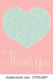 Vector handdrawn greetings card template. Thank you vintage card