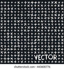 Vector hand-drawn grunge background. Brush stroke letter x; plus, cross or mark sign vector illustrations set.