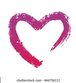 Vector hand-drawn grunge brush strokes in the form of silhouette of a purple heart symbol on a white background. Brush smear stain texture. Valentine's Day.
