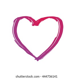 Vector hand-drawn grunge brush strokes in the form of silhouette of a crimson heart symbol on a white background. Brush smear stain texture. Valentine's Day.