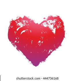 Vector hand-drawn grunge brush strokes in the form of silhouette of a red heart symbol on a white background. Brush smear stain texture. Valentine's Day.