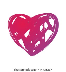 Vector hand-drawn grunge brush strokes in the form of silhouette of a bright crimson heart symbol on a white background. Brush smear stain texture. Valentine's Day.