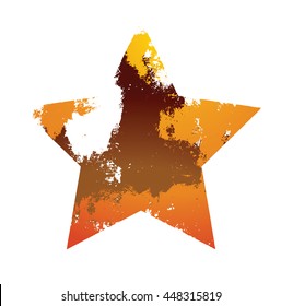 Vector hand-drawn grunge brush strokes in the form of destroyed volumetric silhouette of an orange star on a white background. Brush smear stain texture. Vector abstract illustration.