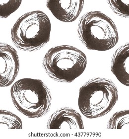 Vector hand-drawn grunge circle brush strokes pattern, ink graphic design elements