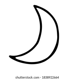 vector hand-drawn half of  moon. Doodle icon, sticker, print, sketch.