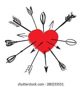 Vector hand-drawn heart and arrows 