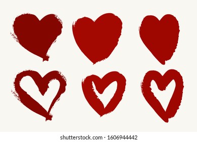 Vector Handdrawn Hearts Set. Valentine Day Heart Set. Brushstroke Hearts Set. Vector Grunge Hearts Set.