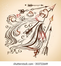 Vector hand-drawn hearts sketch. Retro Valentine's illustration.