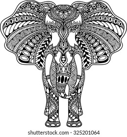 Vector Hand-drawn Henna Mehndi Tattoo Doodle With Decorated Indian Elephant