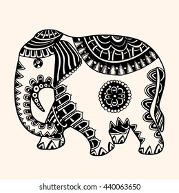 vector hand-drawn Henna mehndi tattoo doodle with decorated Indian Elephant