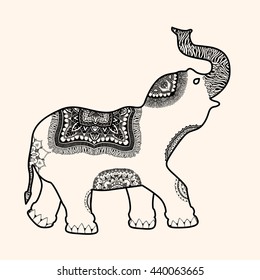 vector hand-drawn Henna mehndi tattoo doodle with decorated Indian Elephant