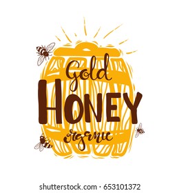 Vector handdrawn honey label.Lettering.Typography.