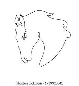 Cabeza de caballo dibujada a mano por vectores con una línea negra. Logotipo, símbolo, icono, tatuaje