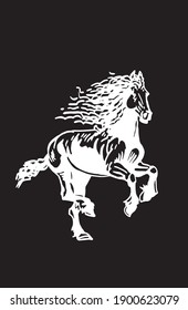 Vector hand-drawn horse isolated on black background,graphical engraved illustration