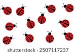 vector hand-drawn icons. Autumn cozy pattern with red cute ladybug. Symbol of autumn. Insects background