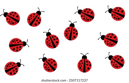 vector hand-drawn icons. Autumn cozy pattern with red cute ladybug. Symbol of autumn. Insects background