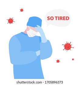 Vector Handdrawn Illustraion Of Tired Doctor Or Nurse In Stress With 