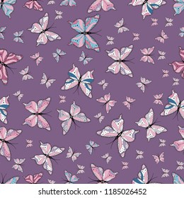 Vector. Hand-drawn illustration. Abstract seamless pattern for clothes, boys, girls, wallpaper. Beautiful background of colorful butterflies.