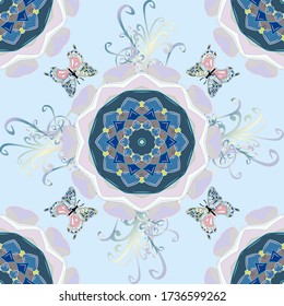 Vector. Hand-drawn illustration. Abstract seamless pattern for clothes, boys, girls, wallpaper. Beautiful background of colorful butterflies.
