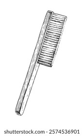 Vector hand-drawn illustration of Beekeepers bee brush. Black and white sketch of tool for beekeeping.
