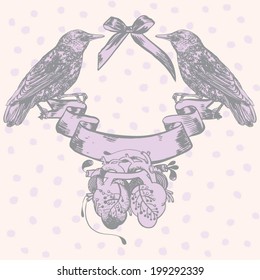 Vector hand-drawn illustration with birds.