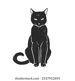 Vector hand-drawn illustration of black cat isolated on white. Black and white sketch of Halloween symbol.