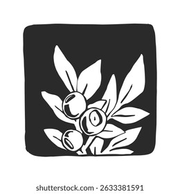 Vector hand-drawn illustration of blueberry. Stamp with wild forest berry.