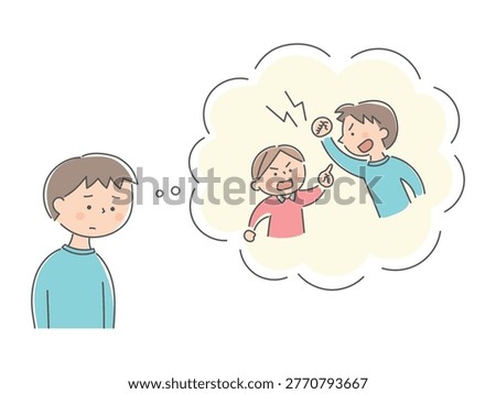 Vector hand-drawn illustration of a boy regretting a fight with a friend