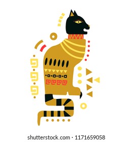 Vector hand-drawn illustration of cat in egyptian style.