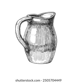 
Vector hand-drawn illustration of ceramic jug isolated on white. Sketch of vintage pitcher in engraving style.