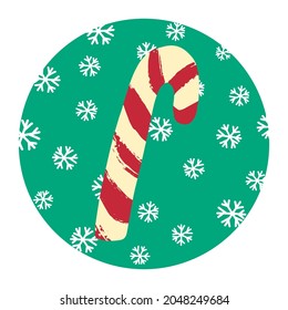 Vector hand-drawn illustration.  Christmas icon of candy cane. Idea for icons, illustrations, pattern, backgrounds and stickers.