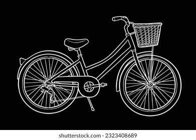 Vector hand-drawn illustration of city bicycle in ink hand-drawn style. old bicycle transportation of ink sketch drawings for posters and postcards. transportation ink drawing. transportation ink sket