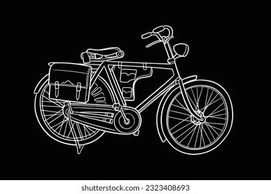 Vector hand-drawn illustration of city bicycle in ink hand-drawn style. old bicycle transportation of ink sketch drawings for posters and postcards. transportation ink drawing. transportation ink sket