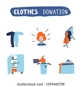 Vector handdrawn  illustration clothes donations  with lettering.