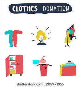 Vector handdrawn  illustration clothes donations with lettering.