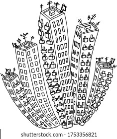 
ilustración de vector dibujada a mano en una zona residencial de varios pisos de estilo torpe en forma de planta