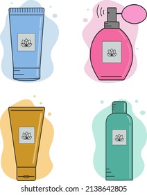 Vector hand-drawn illustration of cosmetic products for skin care.  Illustrations for websites, magazines and applications, logos, icons.