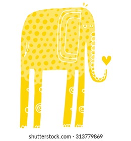 Vector hand-drawn illustration with cote colorfull elephants