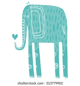Vector hand-drawn illustration with cote colorfull elephants