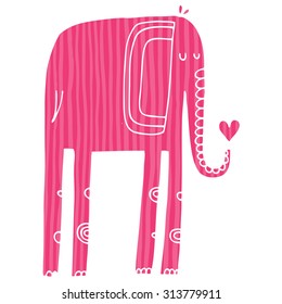Vector hand-drawn illustration with cote colorfull elephants