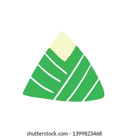 Vector handdrawn illustration: cut out rice dumpling wrapped in banana leaf on white background. Scandinavian style isolated design element. Color zongzi emblem for poster, T-shirt, banner, logo