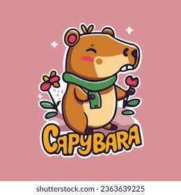 Vector handdrawn illustration, cute capybara, trend. Idea for poster, postcard, sticker.  