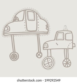 Vector hand-drawn illustration with cute cars.