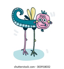 Vector hand-drawn illustration with  cute cartoon doodle monster